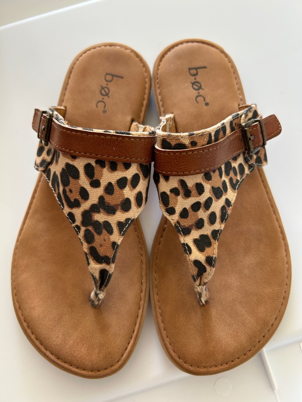 b.o.c. Leopard Print Thong Sandals - Tan and Black
